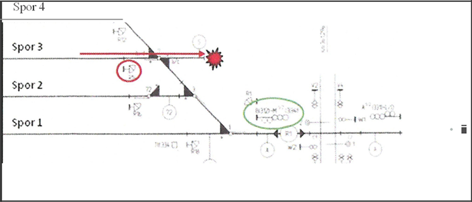 Skjematisk oversikt over Dalane stasjon og ulykken 2010.