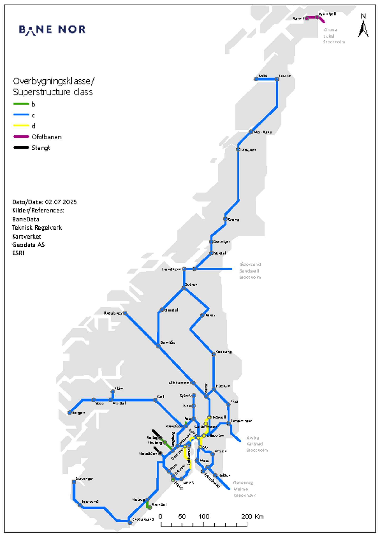 Illustrasjon av norgeskartet som viser de forskjellige overbygningsklassene