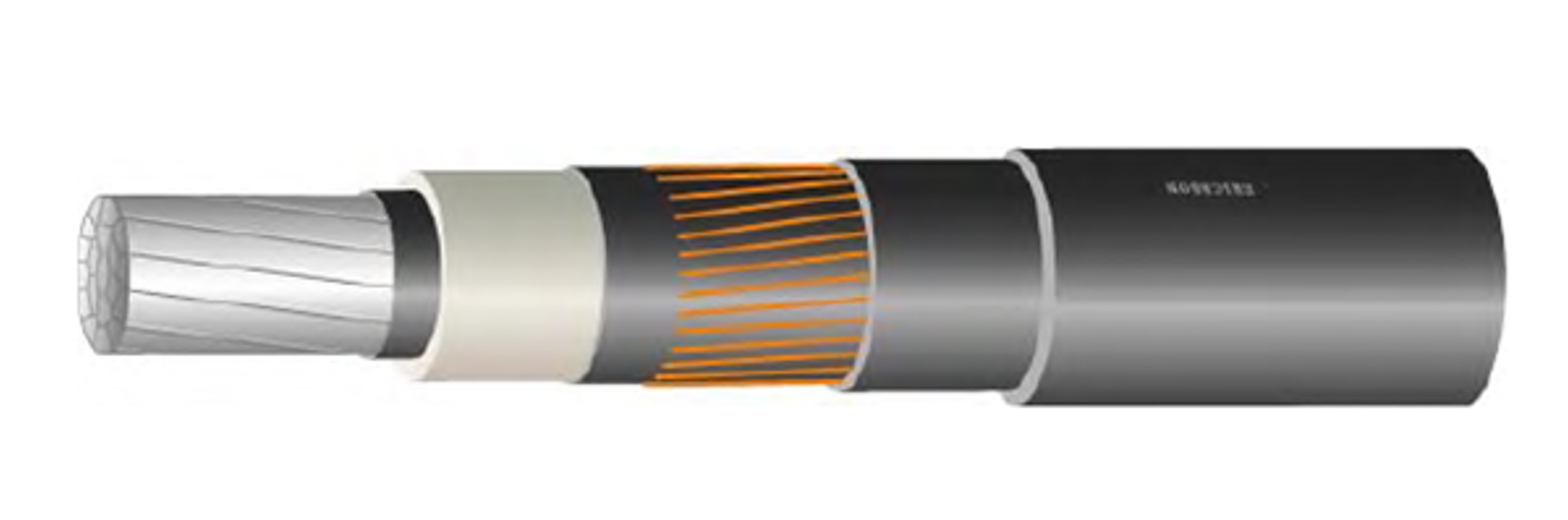 Oppbygging av selvbærende hengekabel med leder, isolasjon, armering og ytterkappe.