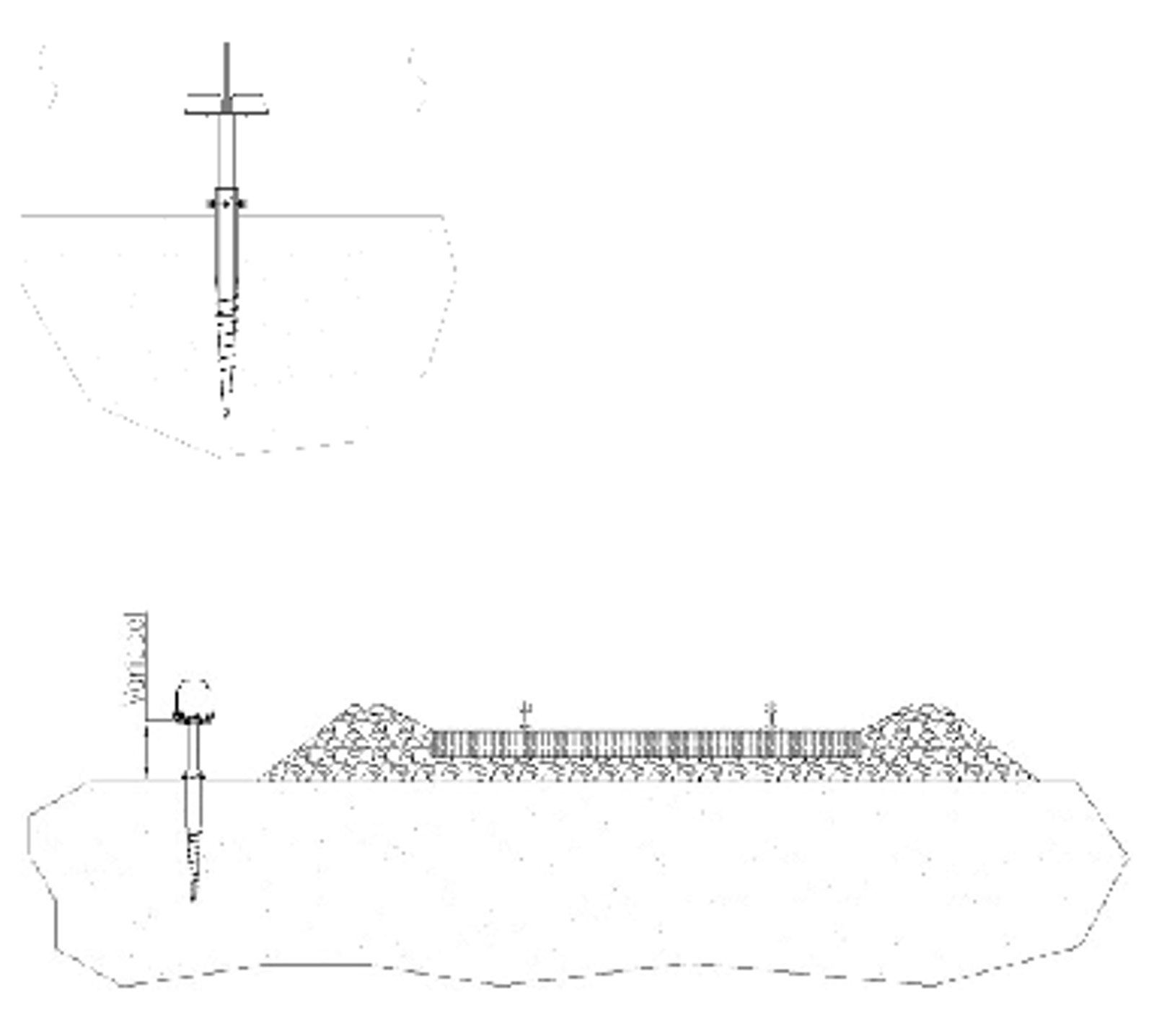Prinsippsnitt av kabelkanal i plast montert på jordspyd.