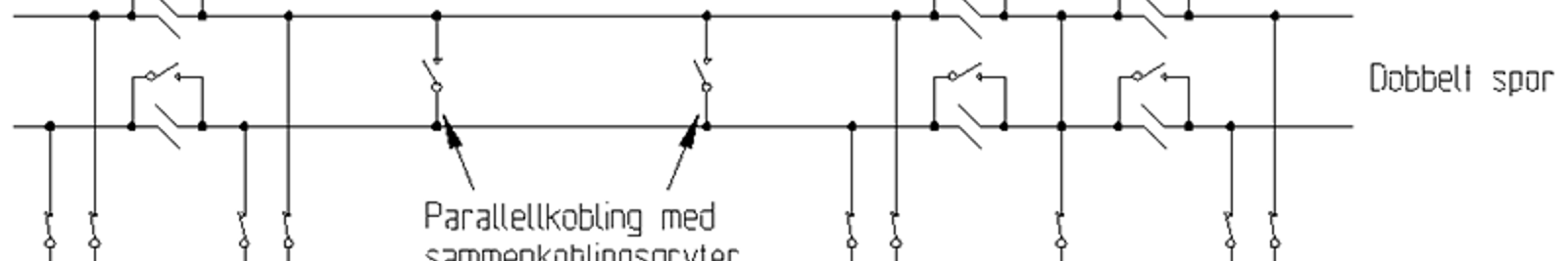 Koblingsbilde for kontaktledningsanlegg med seksjonsdelere, ssk og stasjonsområde.