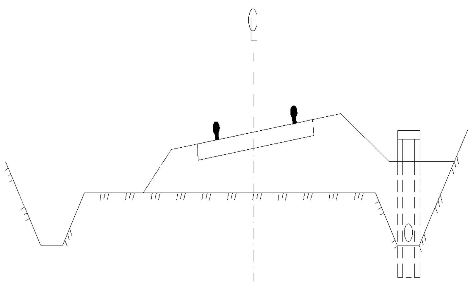 Prinsippskisse der åpen grøft erstattes av rør med kummer i jordskjæringer.