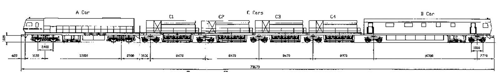 Teknisk tegning av et 32-steners slipetog.