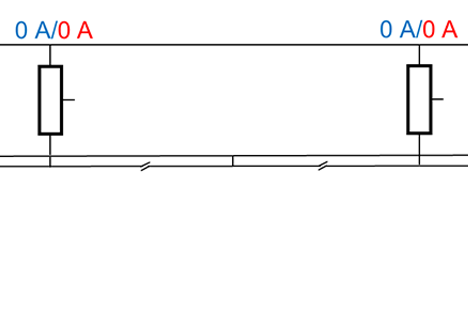 Strømdiagram uten tog, der ingen strøm flyter gjennom kontaktledning eller autotransformatorer.