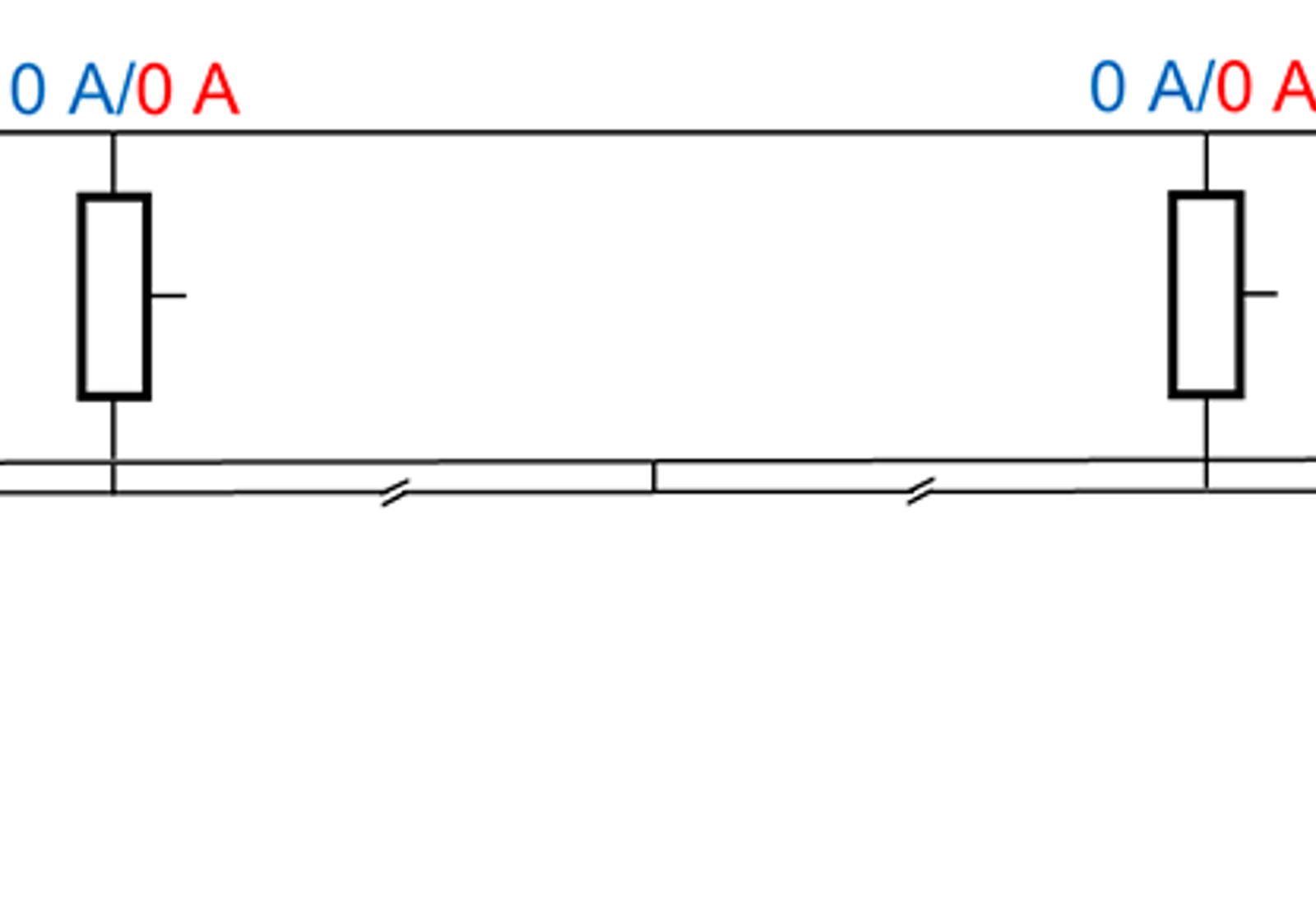 Strømdiagram uten tog, der ingen strøm flyter gjennom kontaktledning eller autotransformatorer.