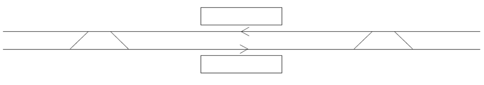 Stasjon med sideplattformer der parallelle spor føres gjennom uten økt sporavstand.