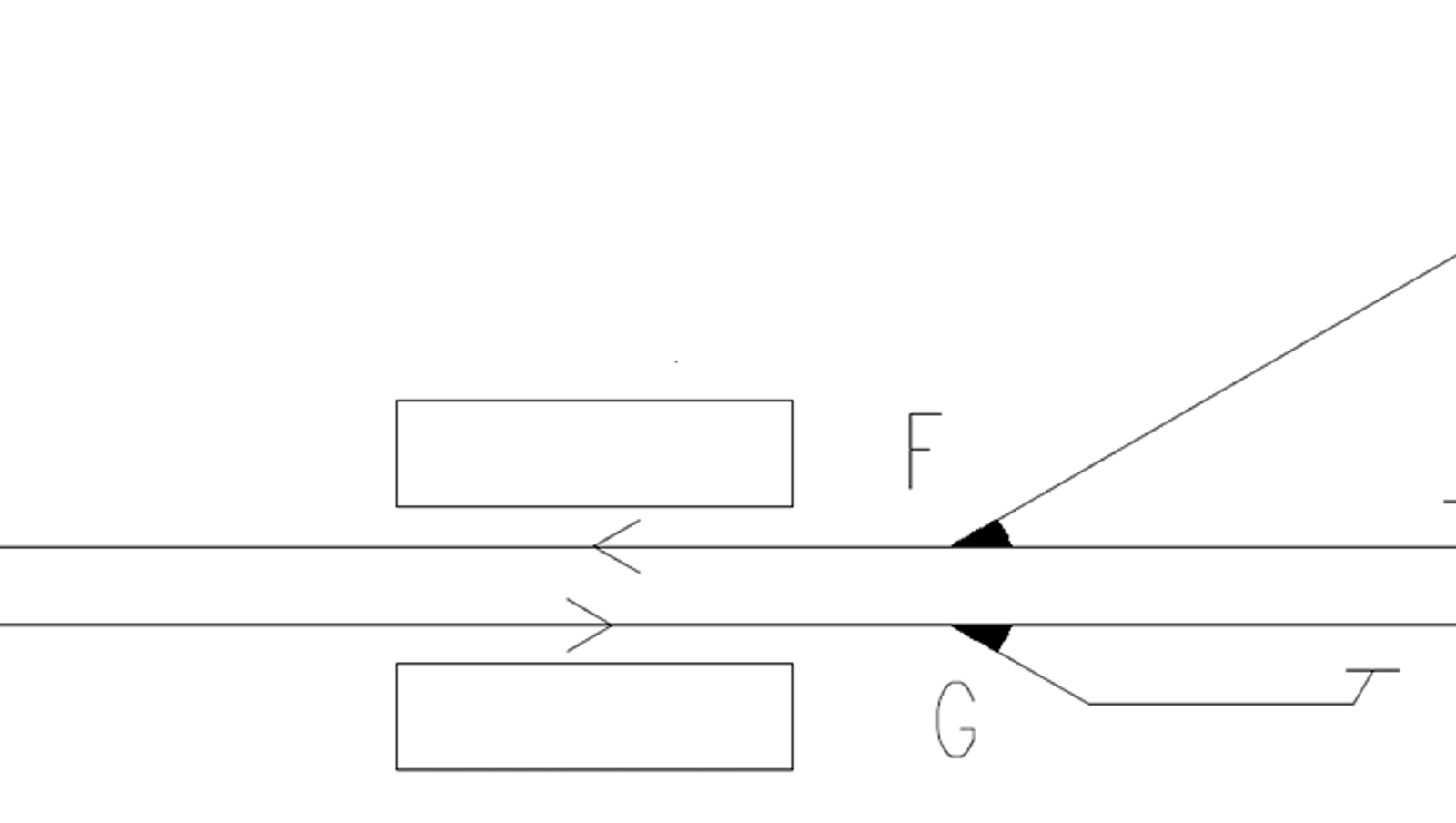 Avgreningsstasjon med to-plans løsning der krysningspunkt X fjernes, men innfasingspunkt F beholdes.