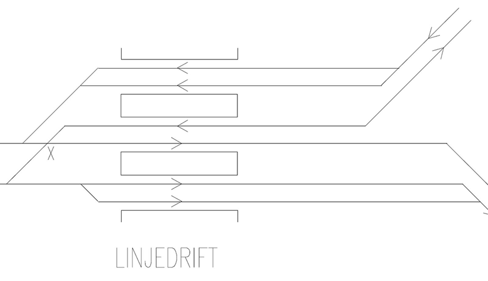 Gjennomkjøringsstasjon med avgrening til to baner, utformet for linjedrift.