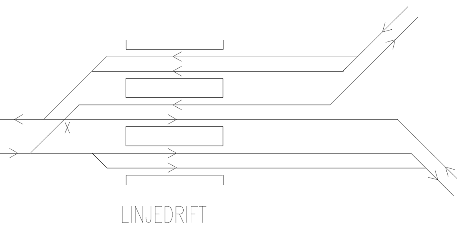 Gjennomkjøringsstasjon med avgrening til to baner, utformet for linjedrift.