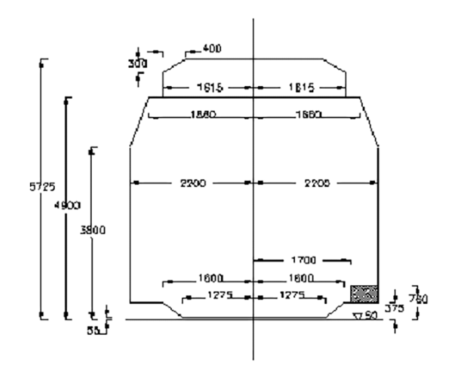 Illustrasjon av UIC GC minste tverrsnitt med spesifikke høyde- og breddekrav.