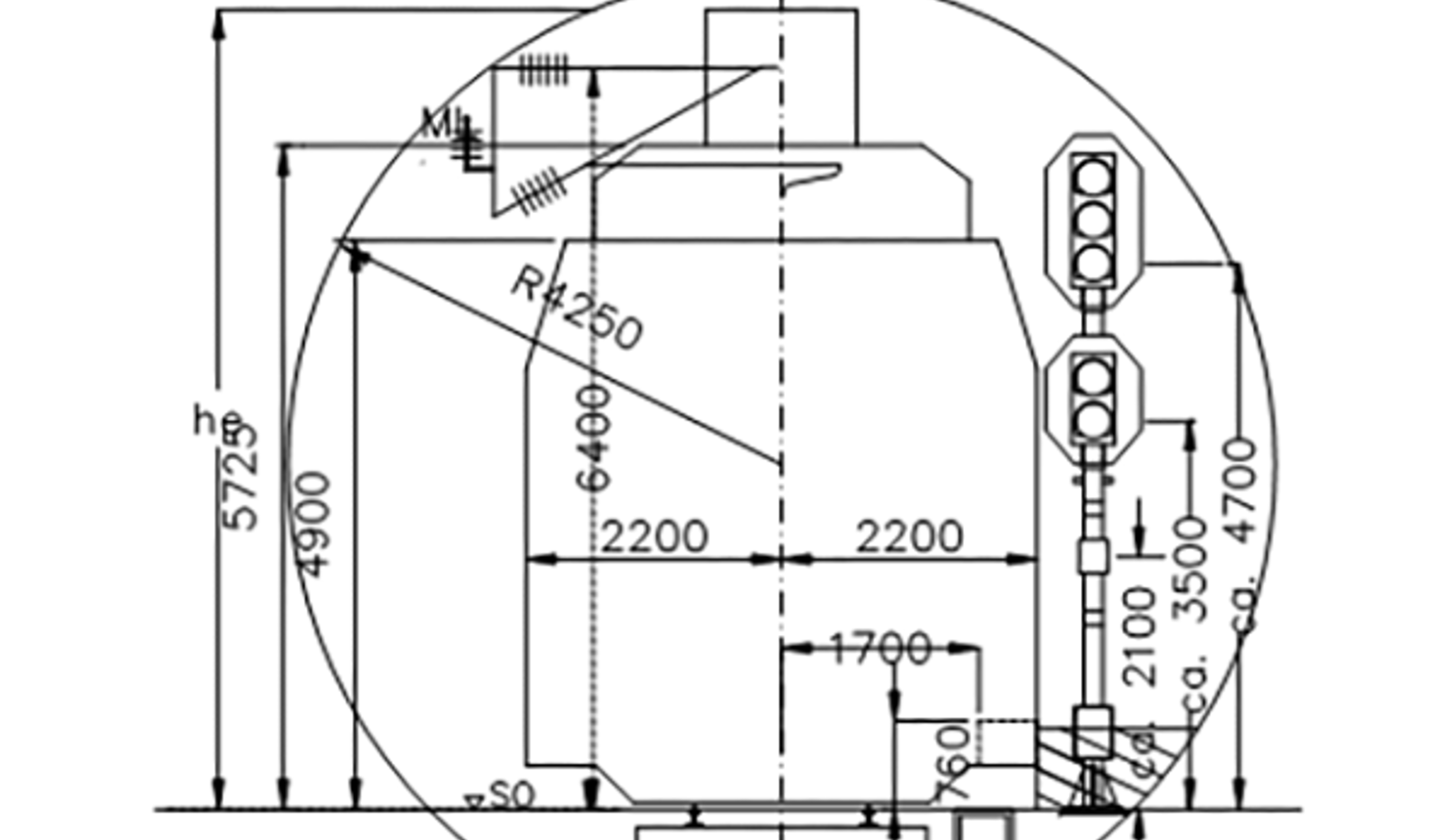 Fullprofilboret tunnelprofil med diameter 8,5 meter for enkeltsporet tunnel.