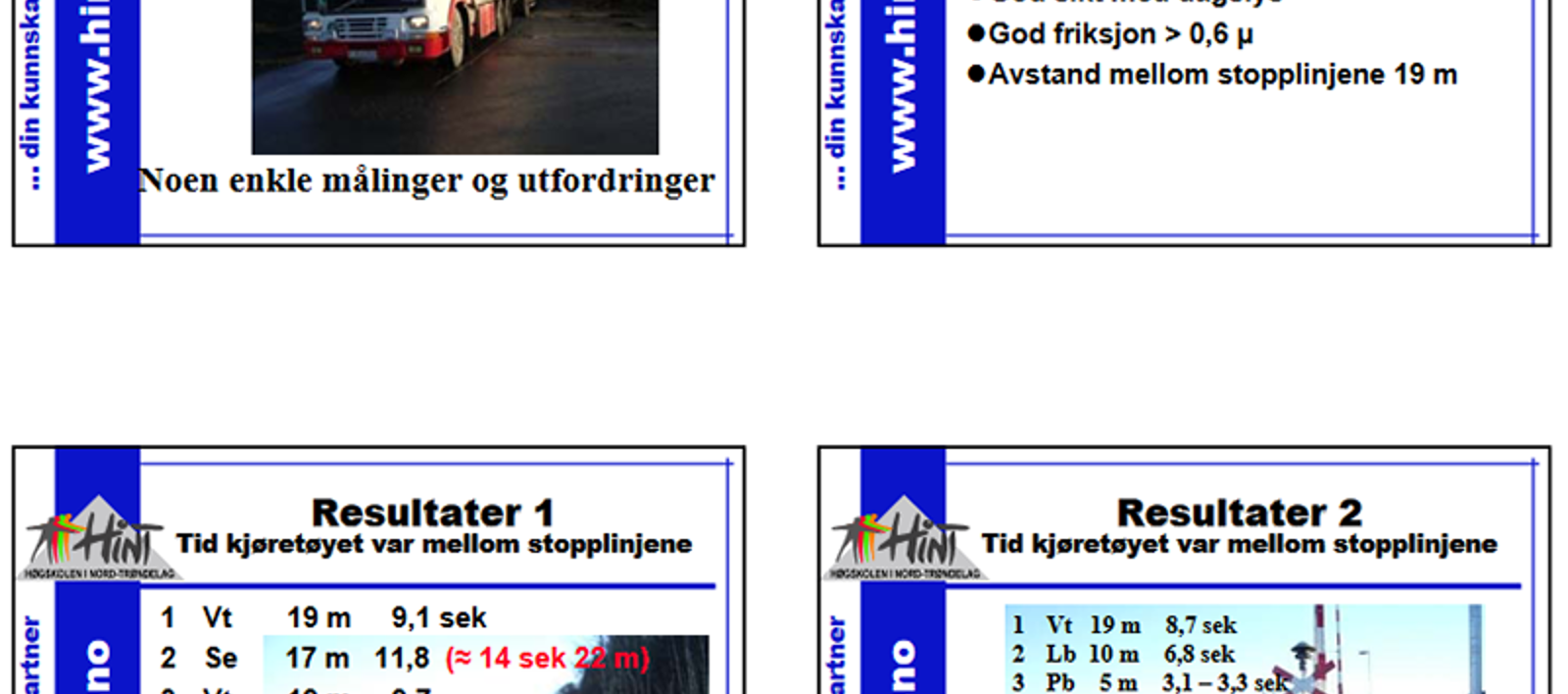Fire lysbilder som dokumenterer feltmålinger av kjøretøy over planoverganger i 2004-modellen.