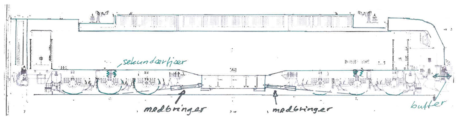 Oversiktsbilde av IORE-2000 med medbringere og sekundærfjærer markert.