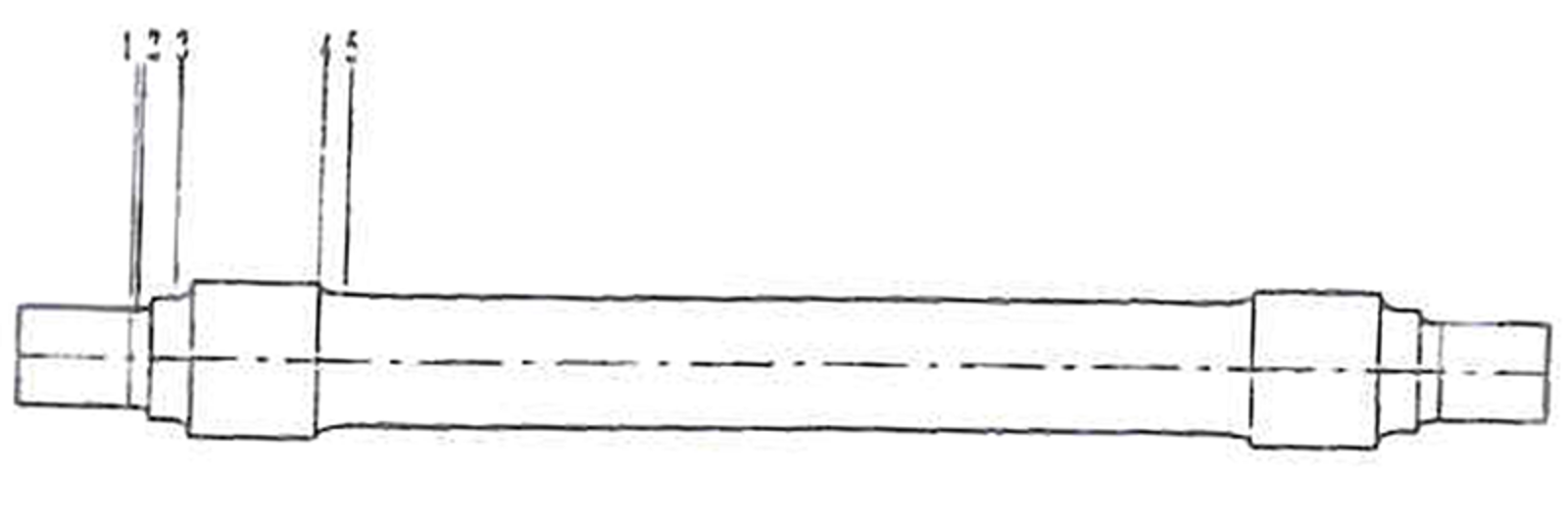 Teknisk tegning av hjulaksel med overgangssoner og varierende tverrsnitt.