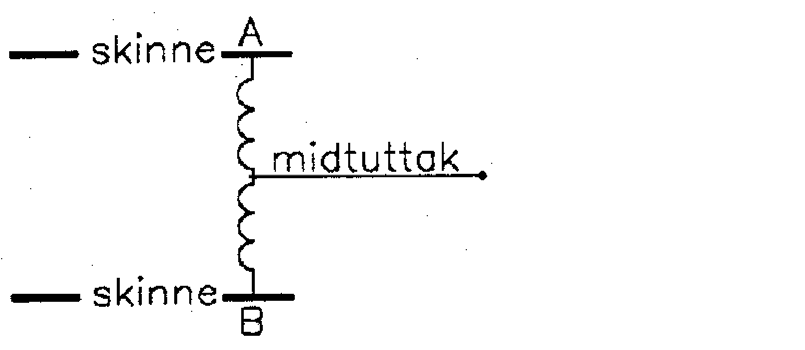 Skisse av filterimpedans koblet til skinner i punkt A og B med midtuttak.