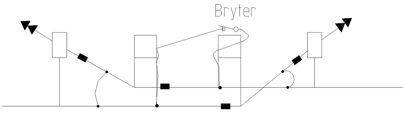 Bryter i trefelts seksjonsdele med tilkobling til bæreline og kontakttråd.