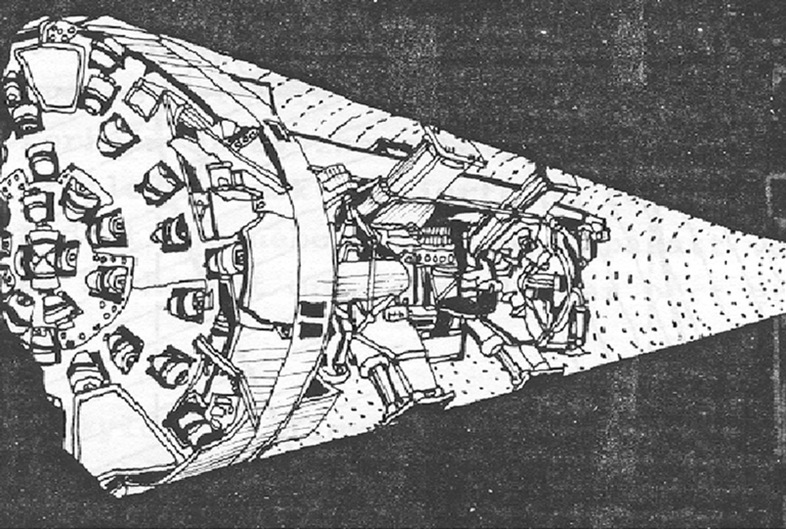 Illustrasjon av et TBM-borhode med rullemeisler.