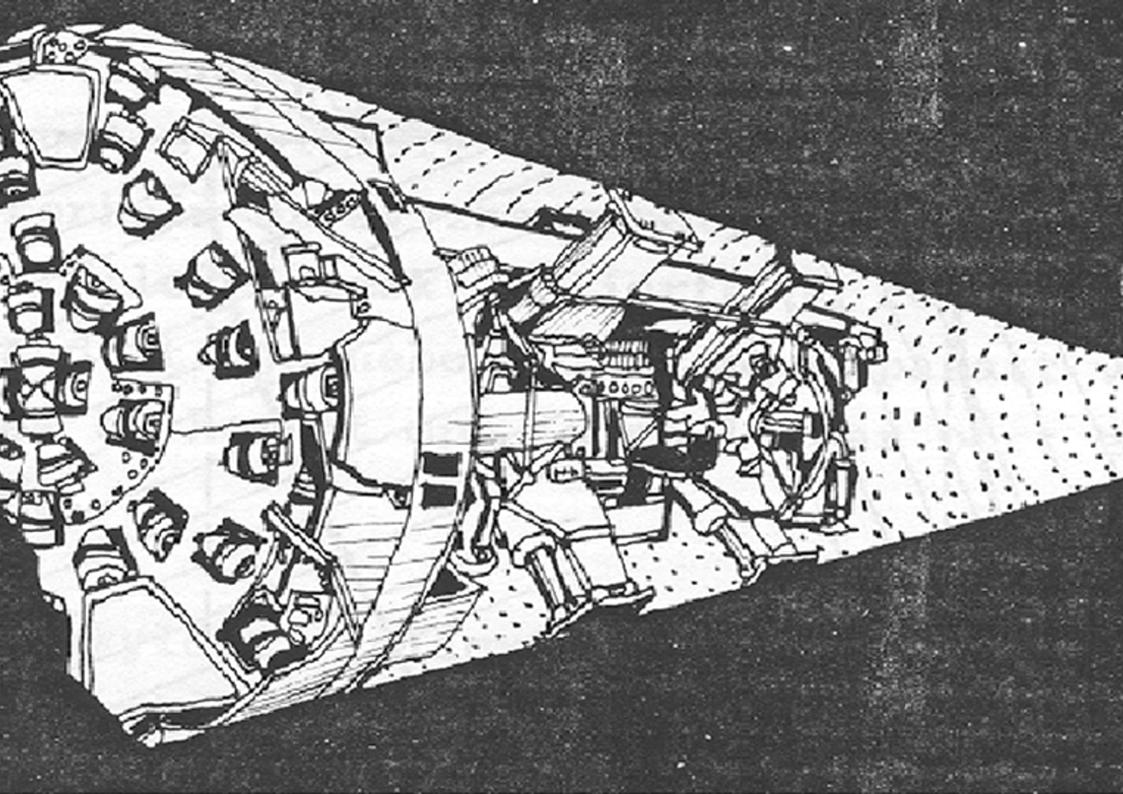 Illustrasjon av et TBM-borhode med rullemeisler.