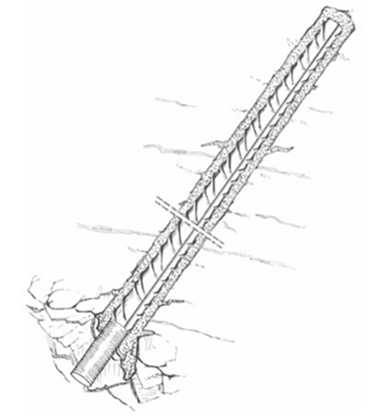 Illustrasjon av en fullt innstøpt bolt i fjell.