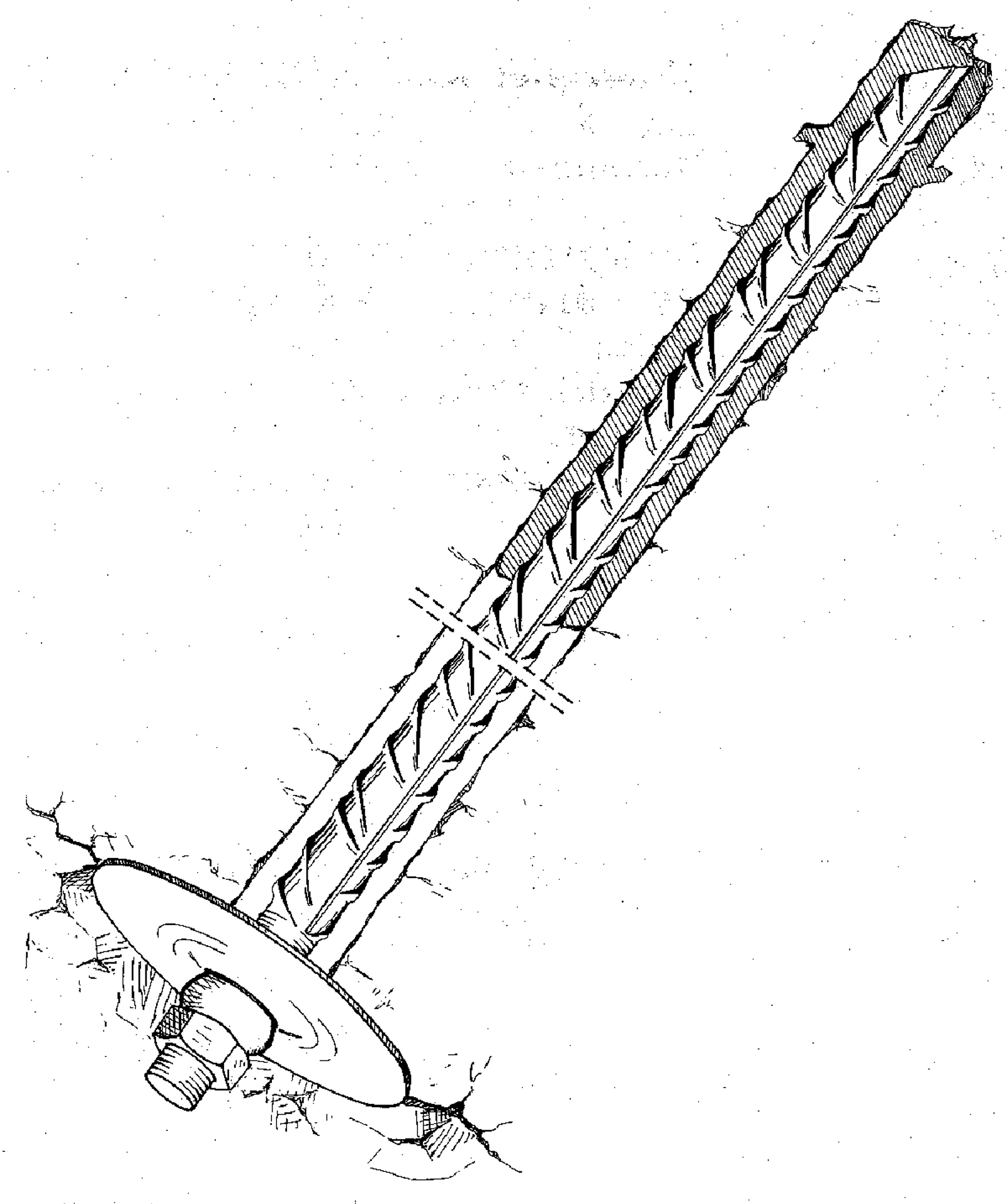 Illustrasjon av en polyesterforankret bolt i fjell.