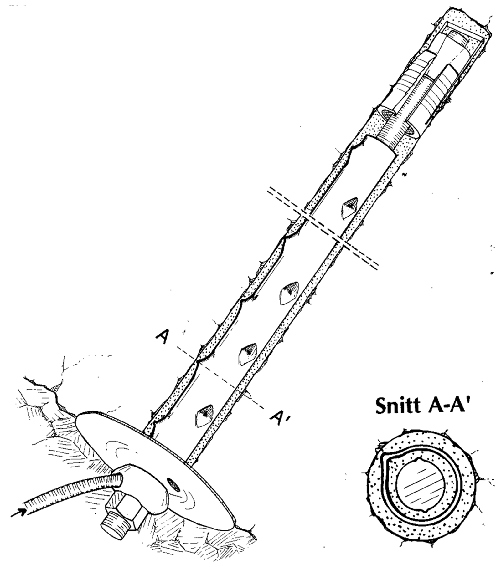Illustrasjon av CT-bolt med ekspansjonshylse og gysemulighet.