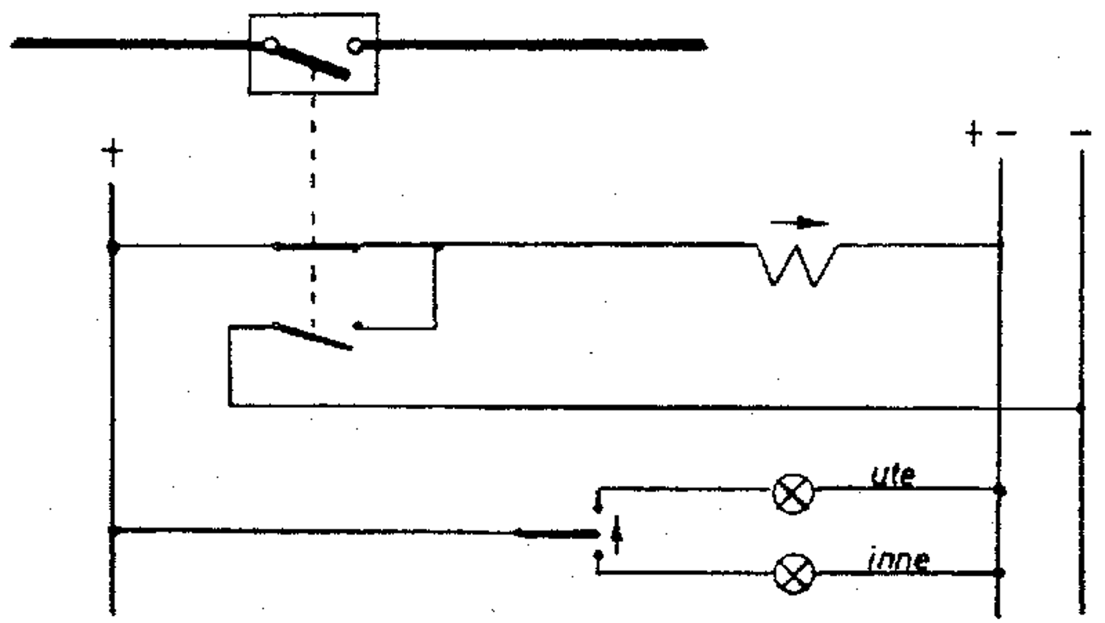 Relé styrer sonegrensebryter og viser stilling med lamper for ute og inne.