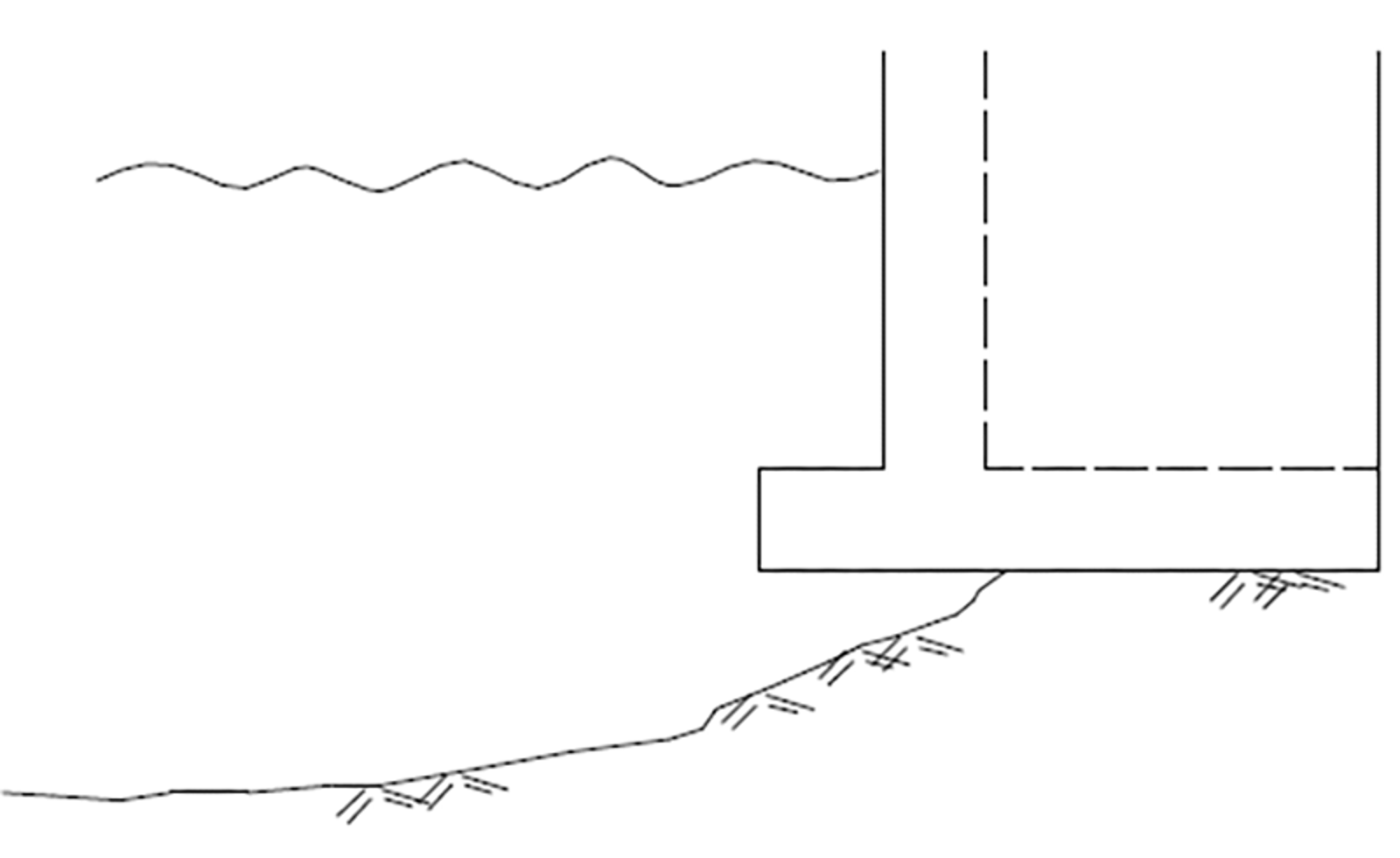 Landkar med fundament delvis undergravd av erosjon.