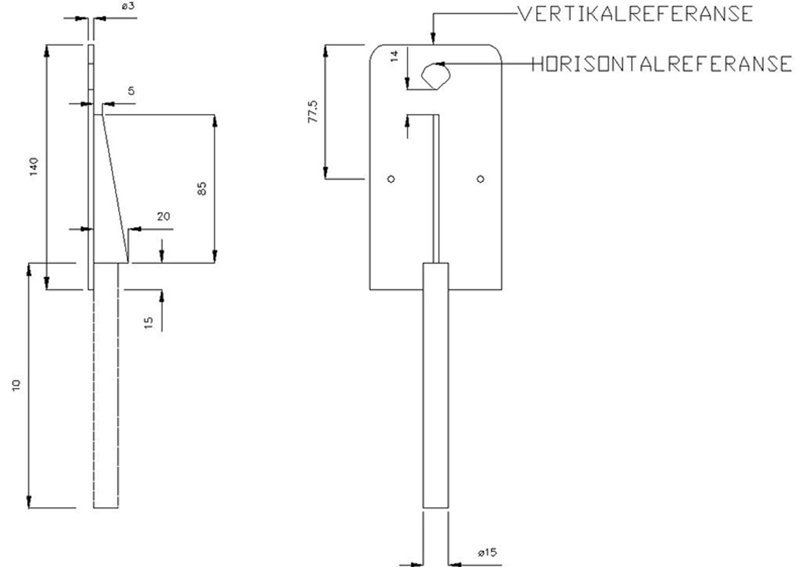 Horisontalt VUL-merke med referansepunkt for sporgeometri.