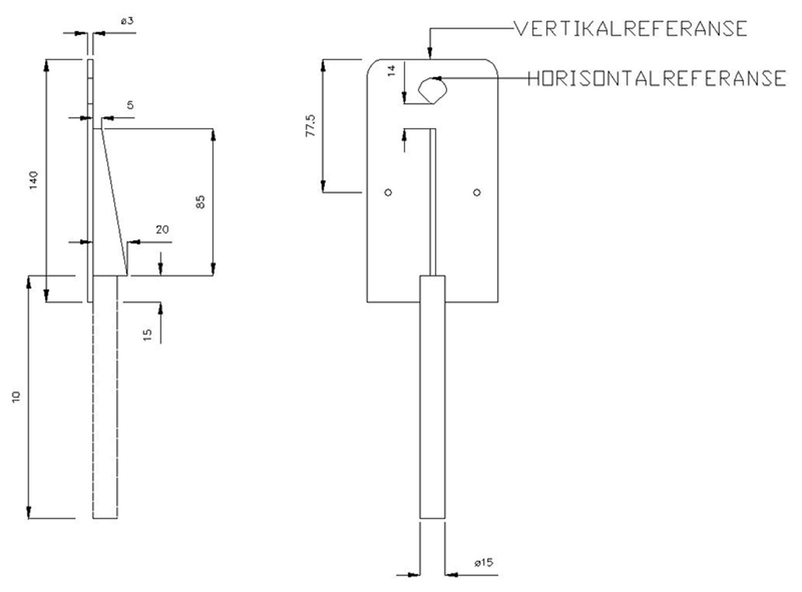 Horisontalt VUL-merke med referansepunkt for sporgeometri.
