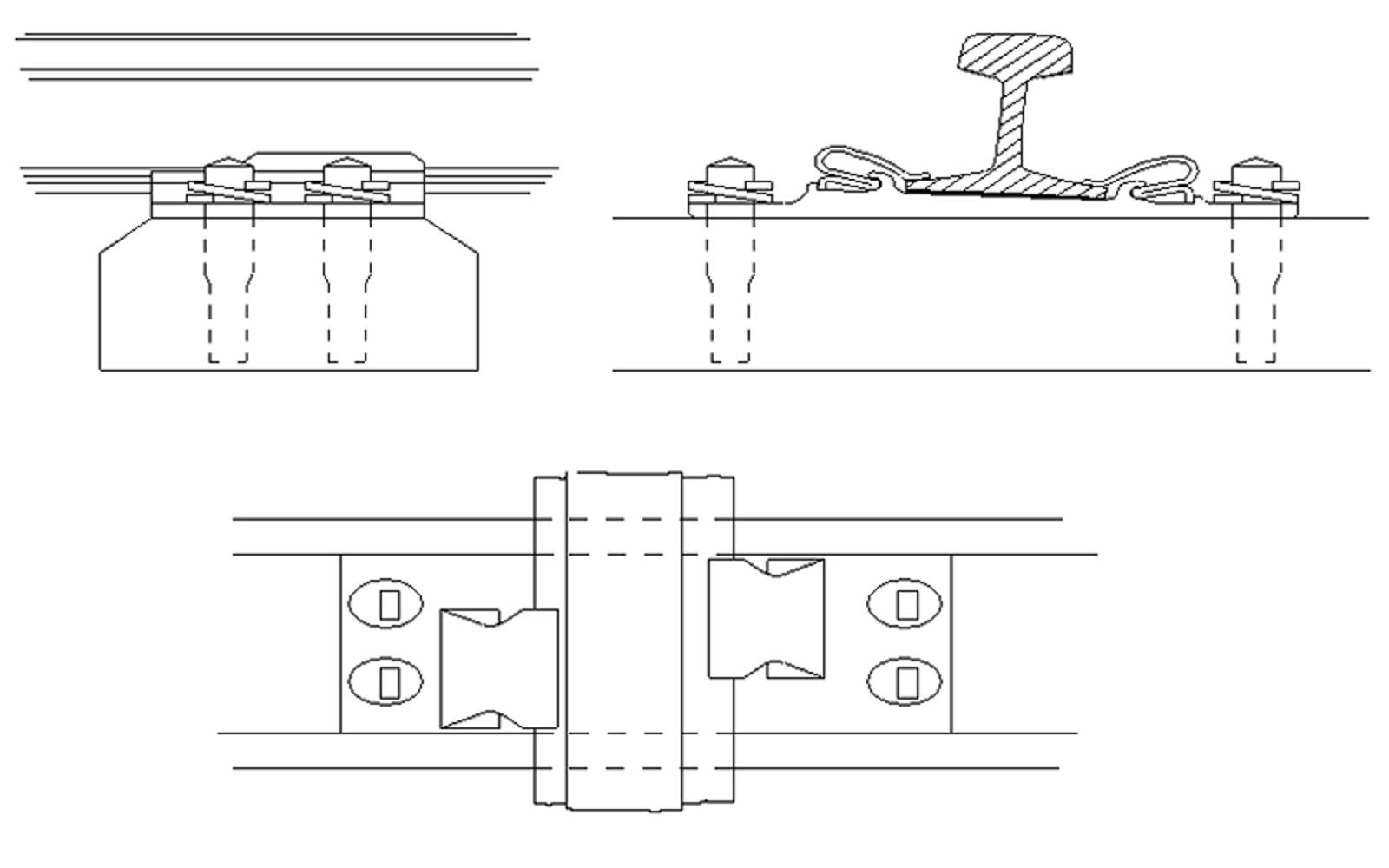 Teknisk tegning av Hey-Back befestigelse på tresviller med underlagsplate og svilleskruer.