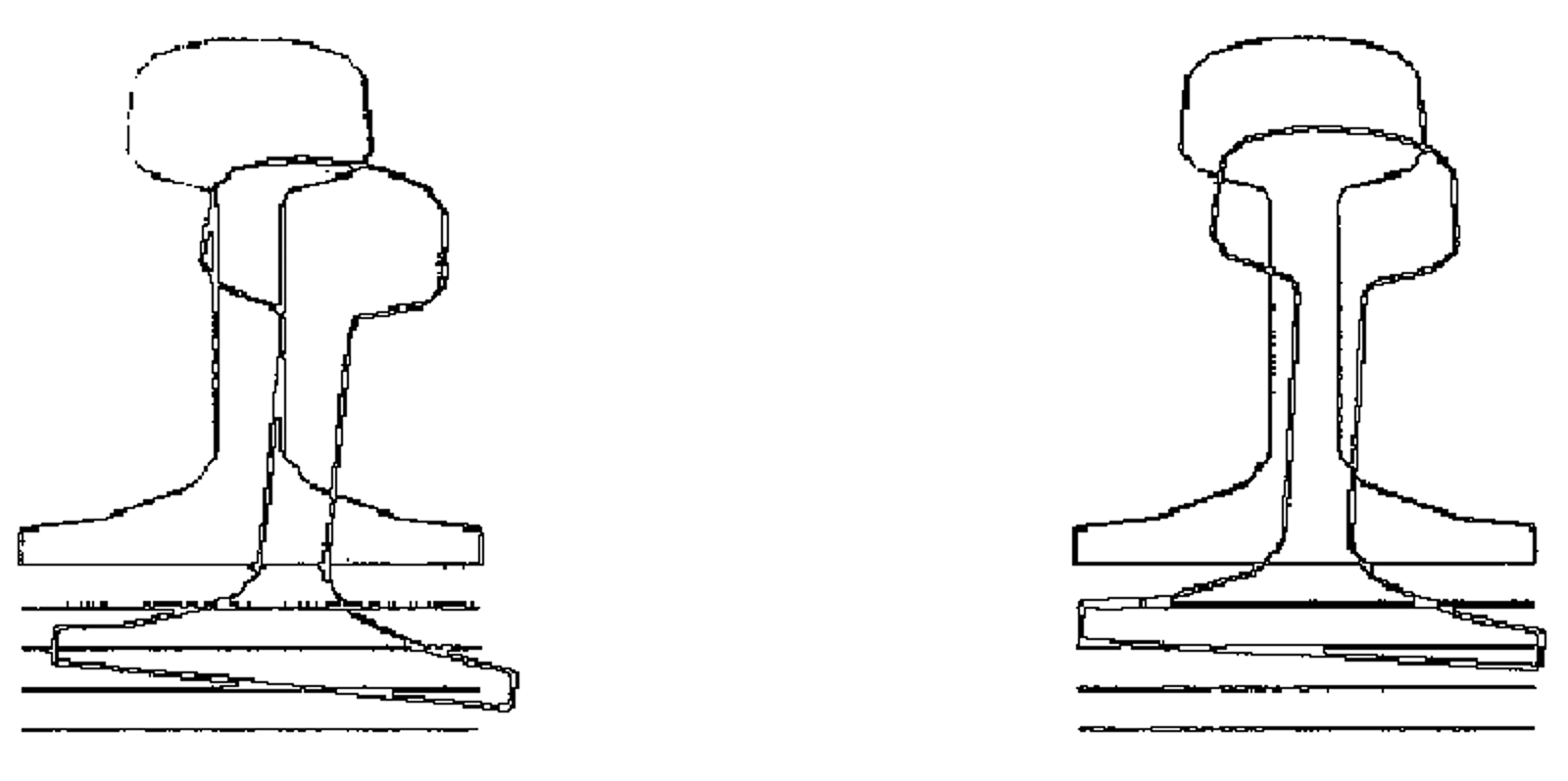 Illustrasjon av skinnebevegelser i en kurve ved togpassering.