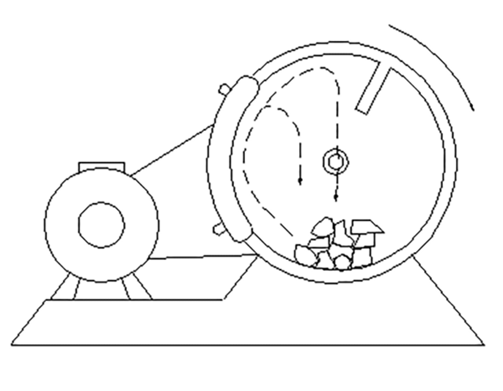 Illustrasjon av Los Angeles-maskin for testing av ballastens slitestyrke og nedknusing.