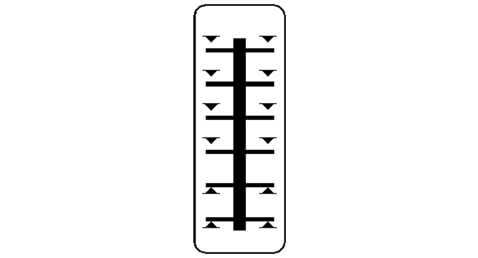 Frontsnitt for et 6-kontakters DSI-relé i avfalt stilling.