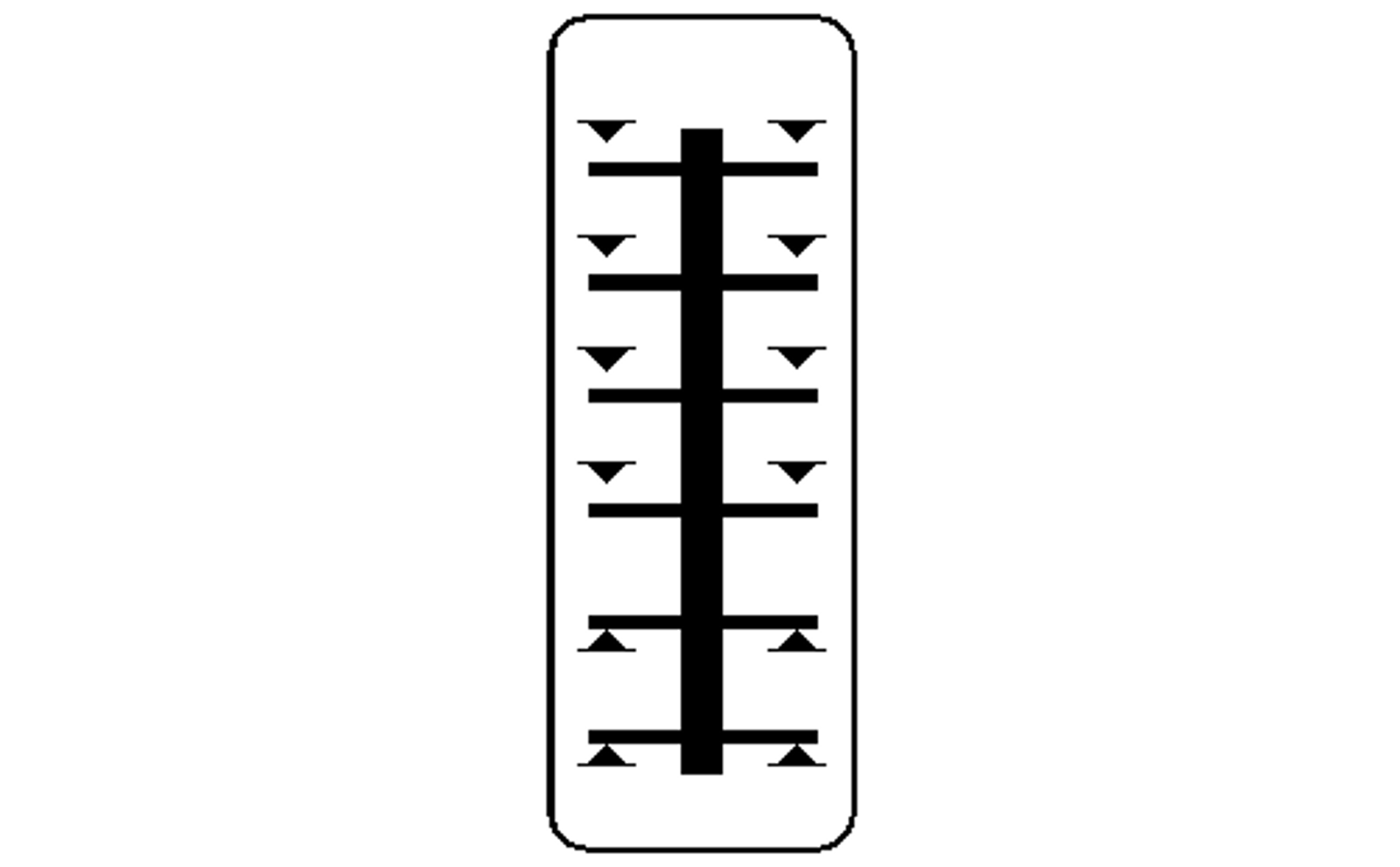 Frontsnitt for et 6-kontakters DSI-relé i avfalt stilling.