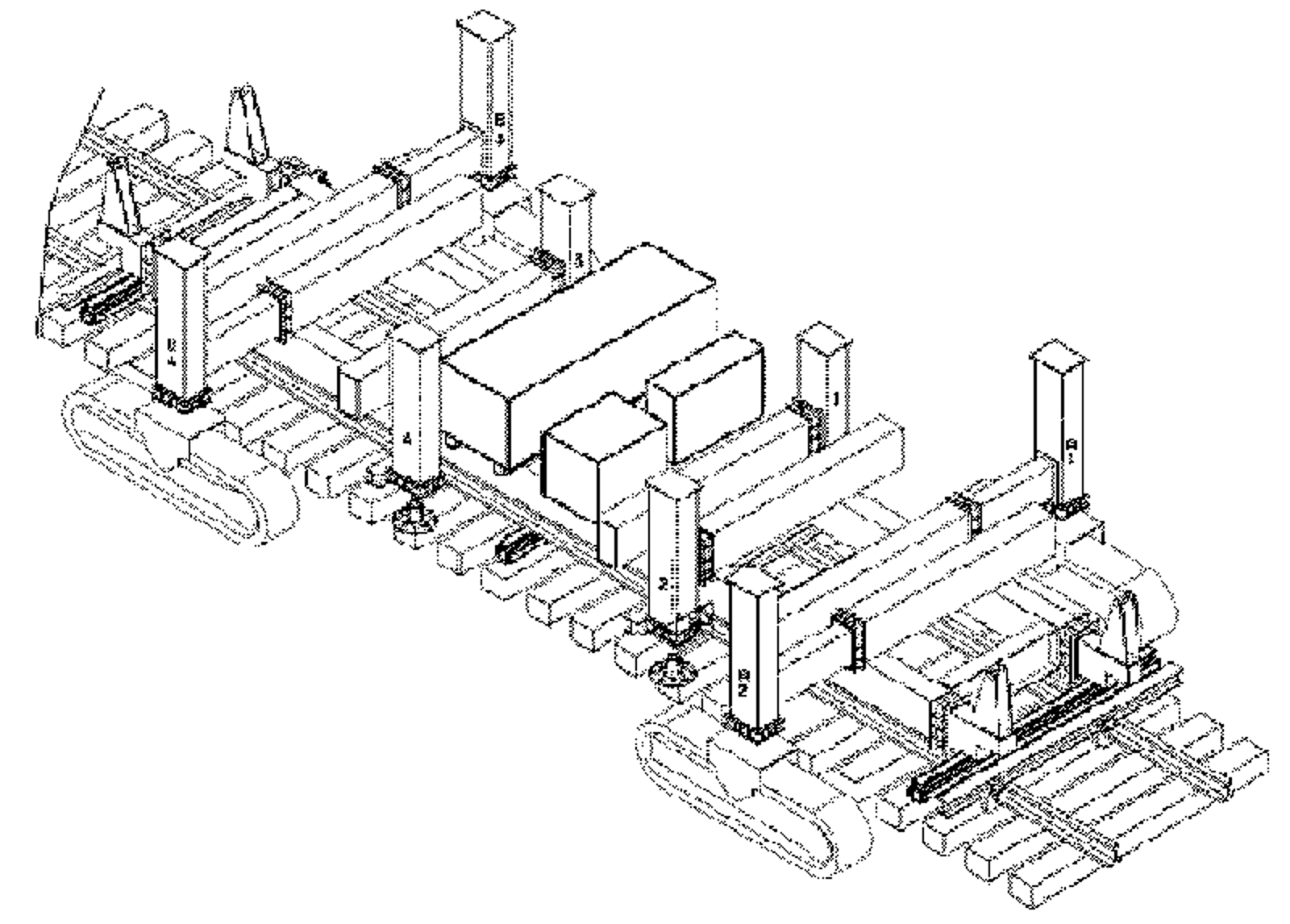 Prinsippskisse av beltegående maskin for innlegging av sporveksler.