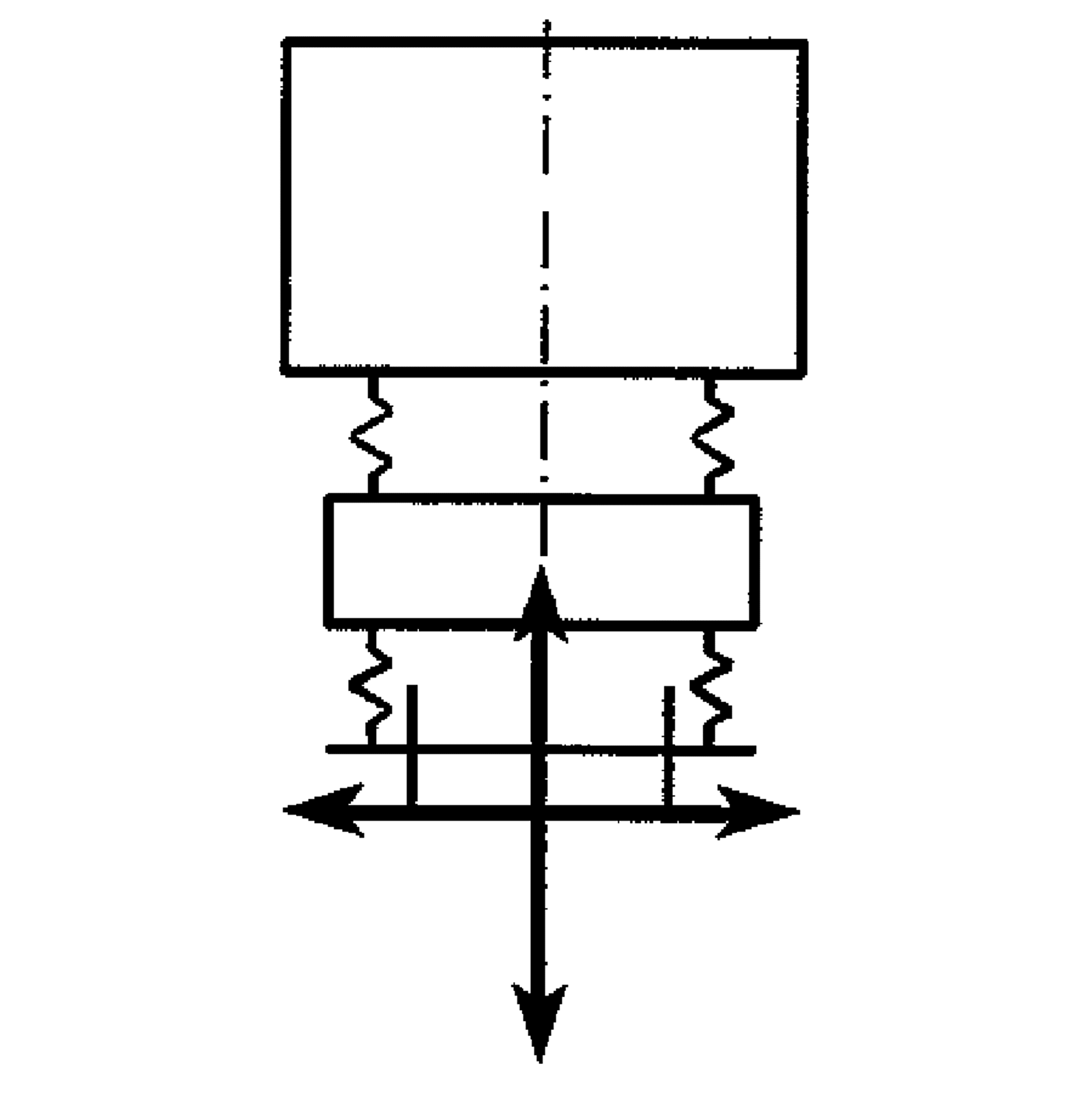 Skjematisk tegning av jernbanevogn med fjærer og piler som viser symmetriske bevegelser.