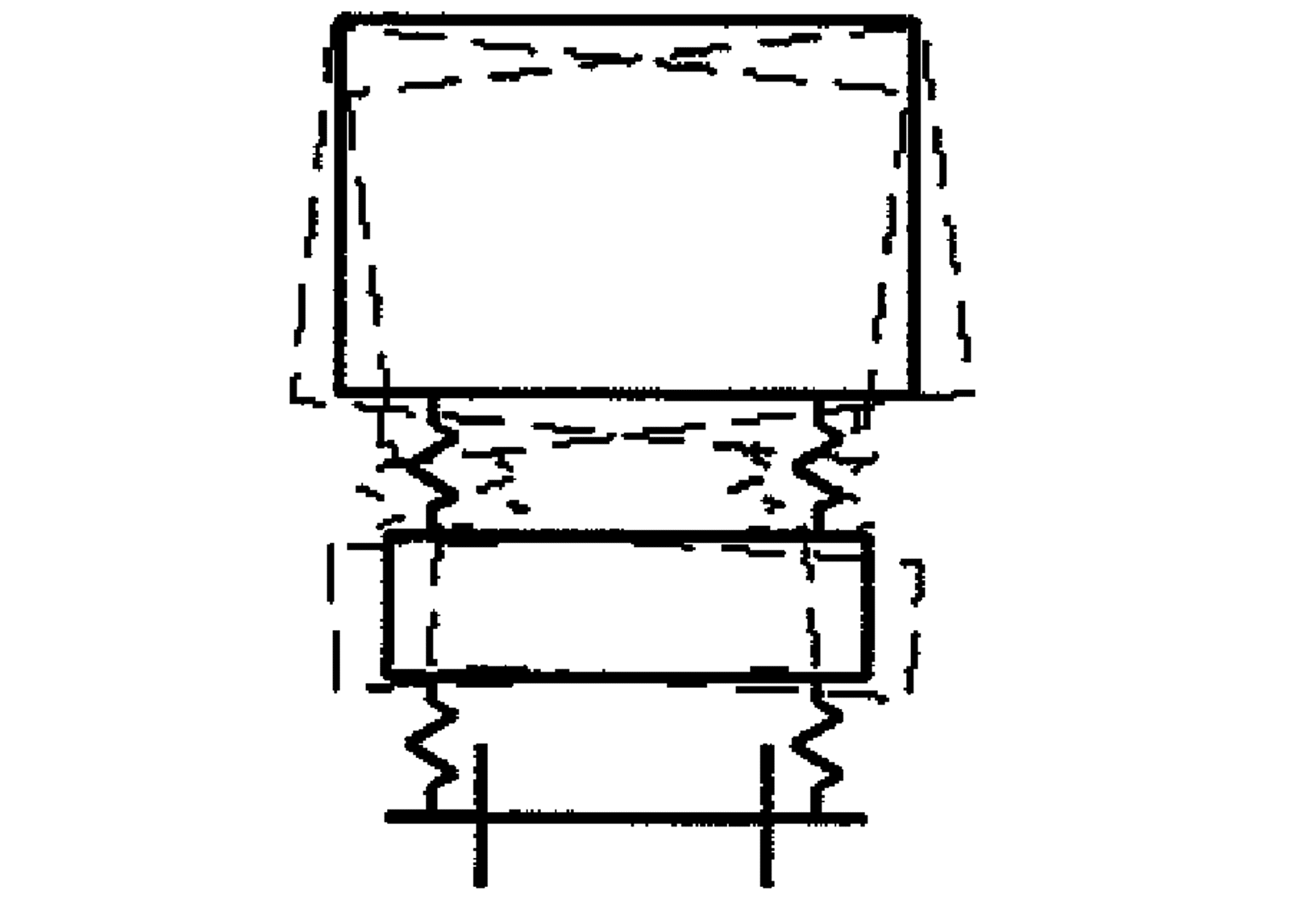 Illustrasjon av nedre rulling av en jernbanevogn, med forskyvning i fjærsystemet.