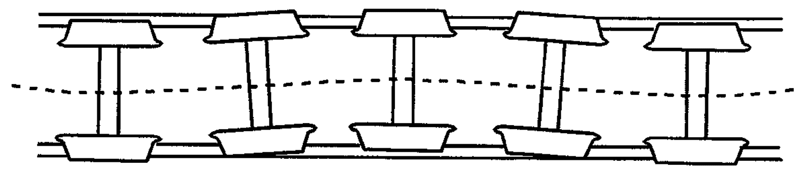 Hjulsett som oscillerer rundt spormidtlinjen grunnet rulleradiusforskjeller.