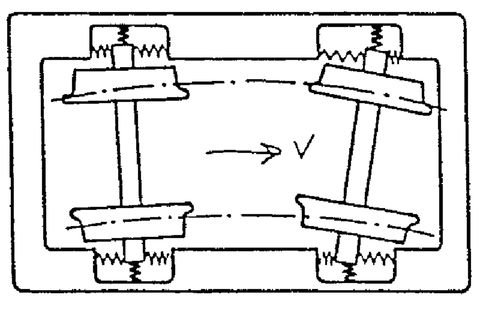 Boggi med myk styring av hjulsatsene for radiell innstilling i kurver.