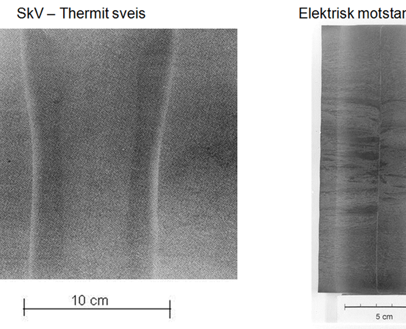 Etset lengdesnitt av thermit-sveis og elektrisk motstandssveis i skinne.