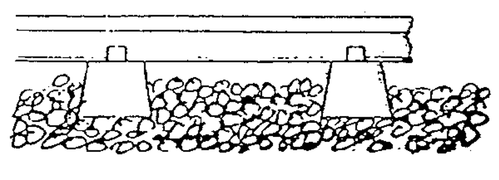 Sviller i ballast som bærer jernbaneskinner.