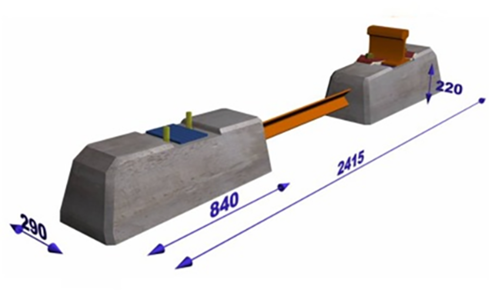 Toblokks betongsville med mål for bredde og lengde.
