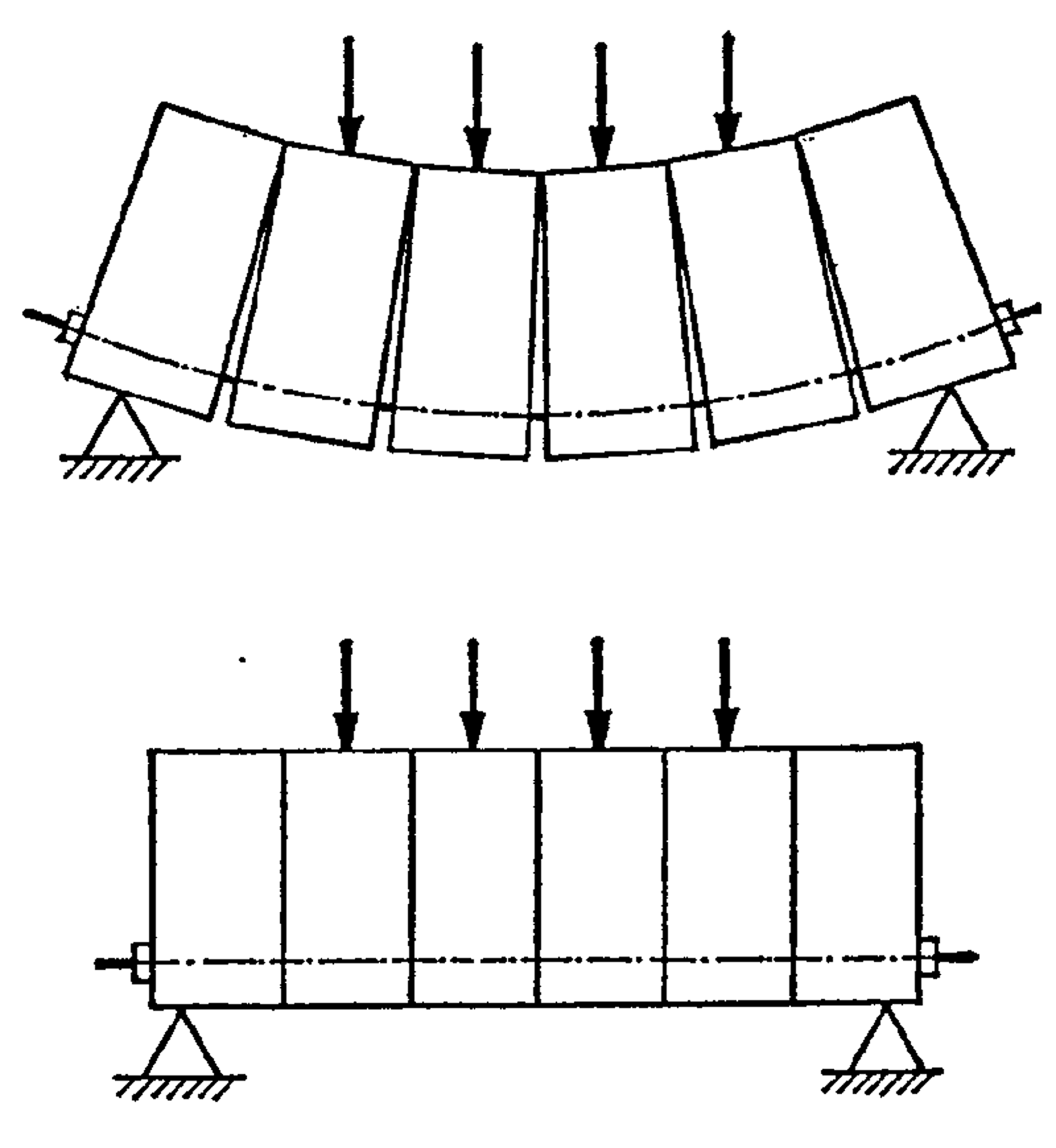 Bjelkemodeller som viser forskjellen på slakkarmert og spennarmert konstruksjon.