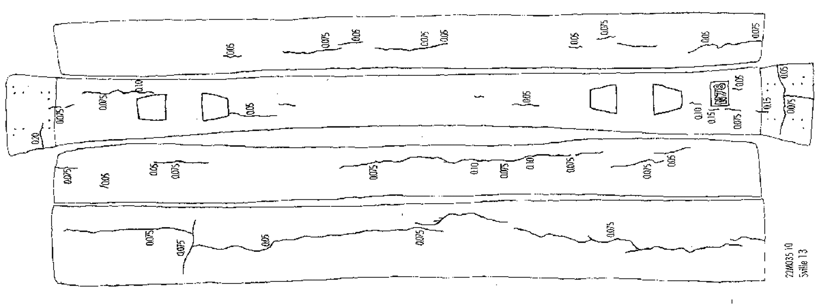 Rissmønster på betongsville i skadeklasse 0 med få og små riss.