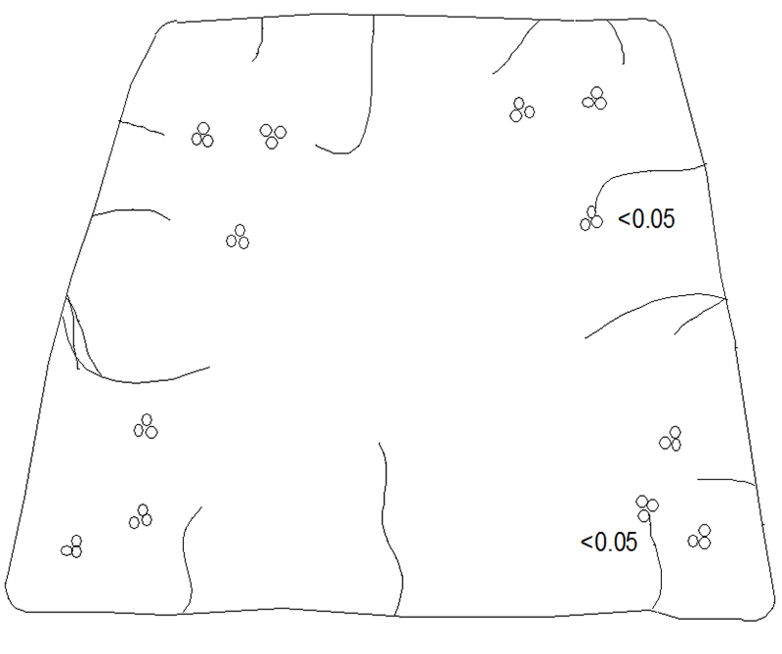 Tegning av planslipt sville med riss fra overflaten og spenntau, rissvidde målt i mm.