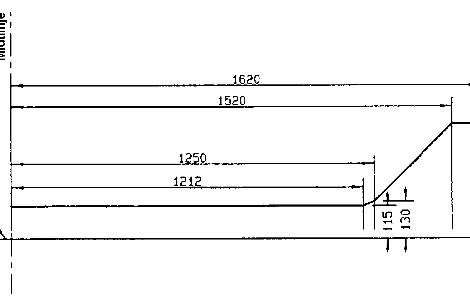 Referanselinje for vogner, detaljer fra sporplan til høyde 400 mm.