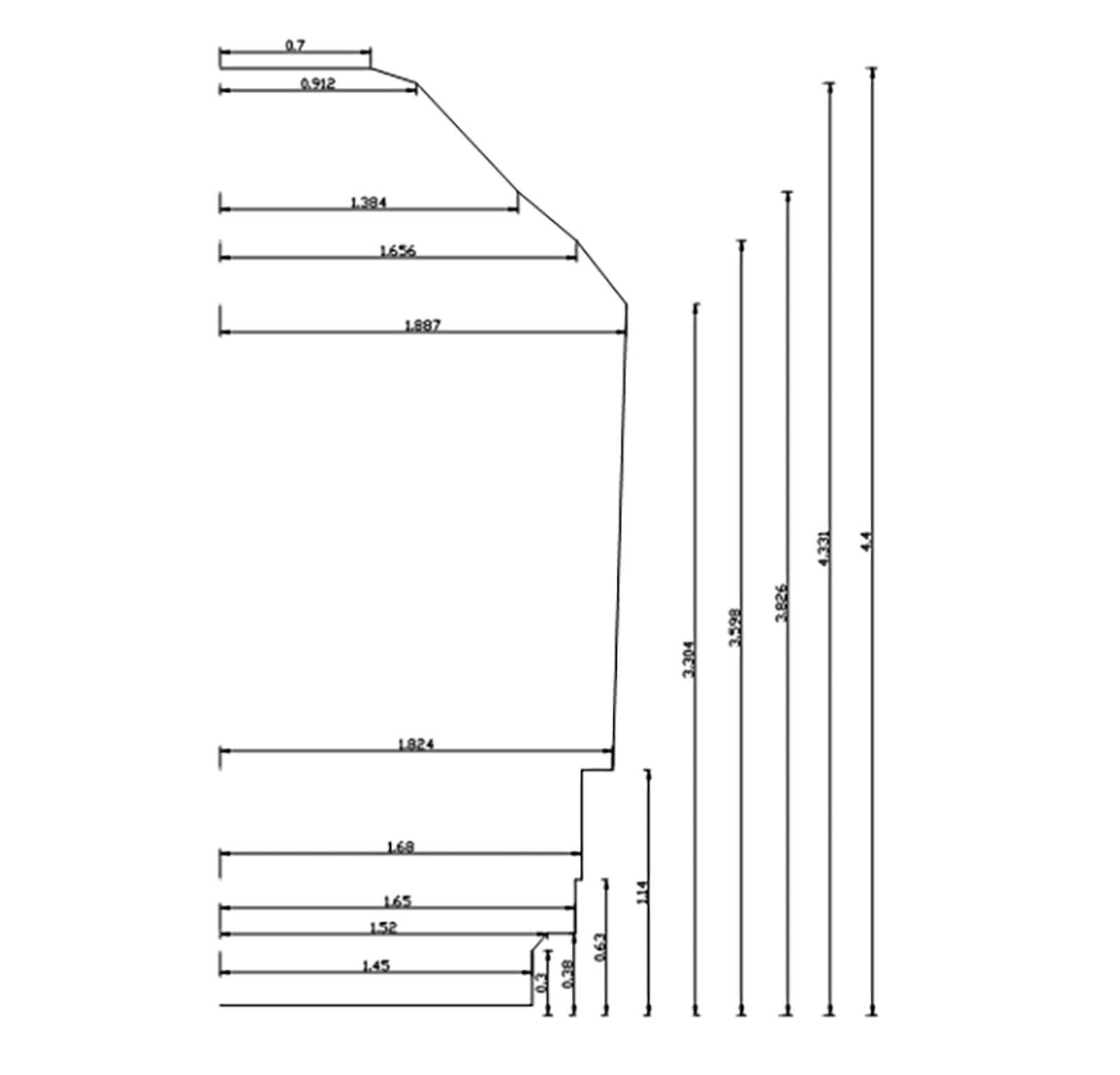 Jernbaneverkets referanselinje for rettlinje med horisontale og vertikale mål.