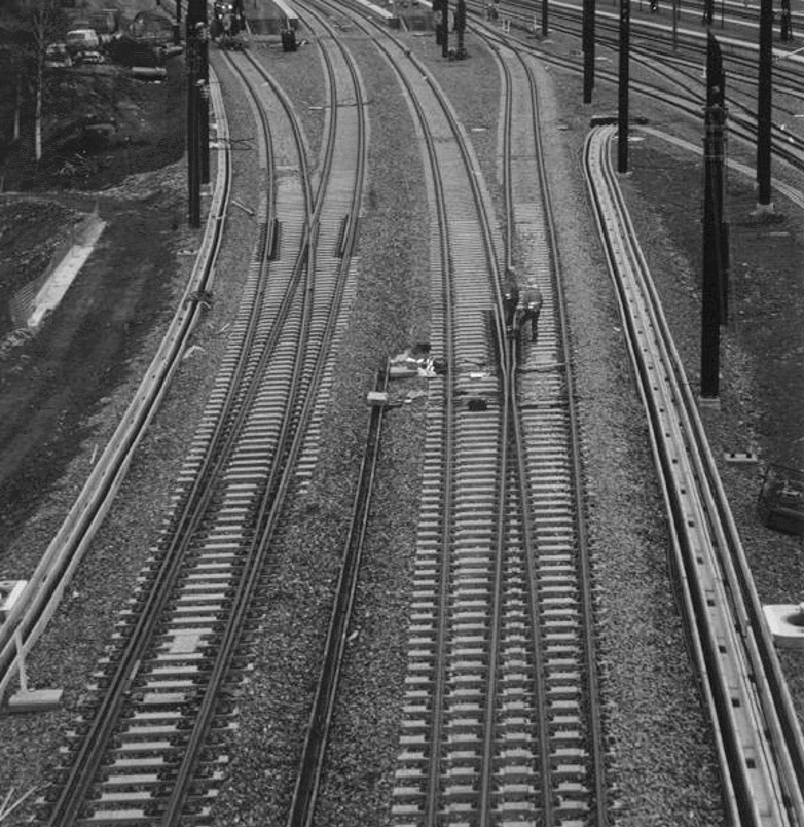 Klotoideveksler ved Lillestrøm stasjon, med stigninger på 1:18 og 1:26.