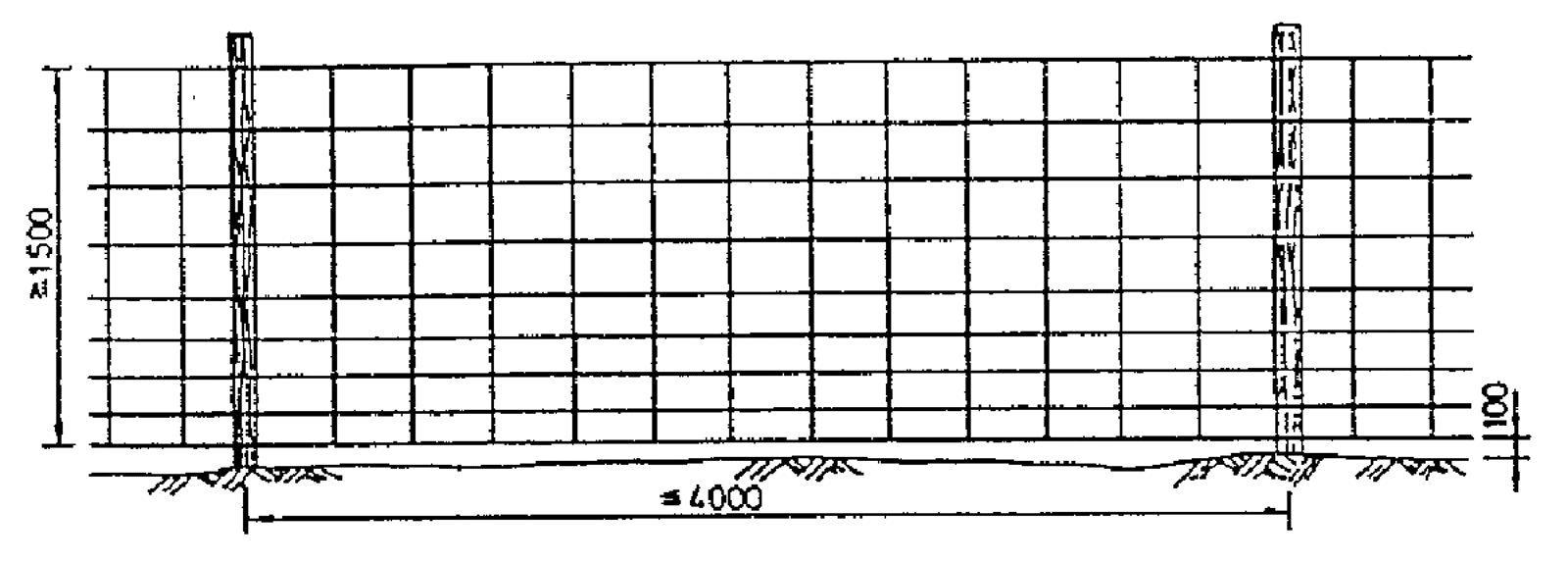 Skisse av viltgjerde med synlige markører og mål for optimal synlighet.