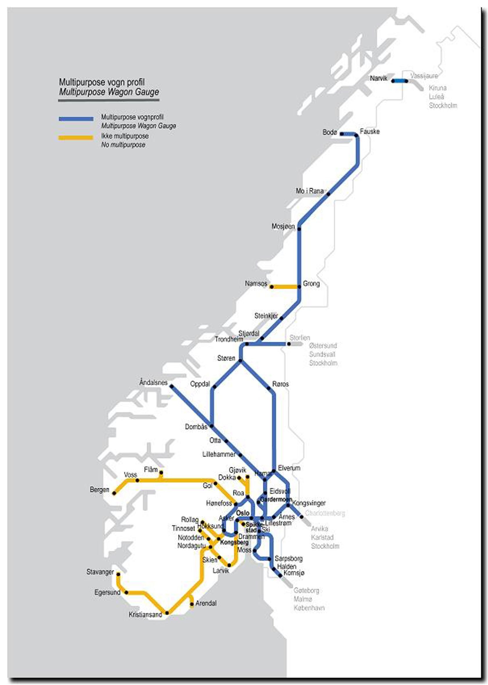 Map depicting routes that may use the JBV "Multipurpose" wagon gauge.